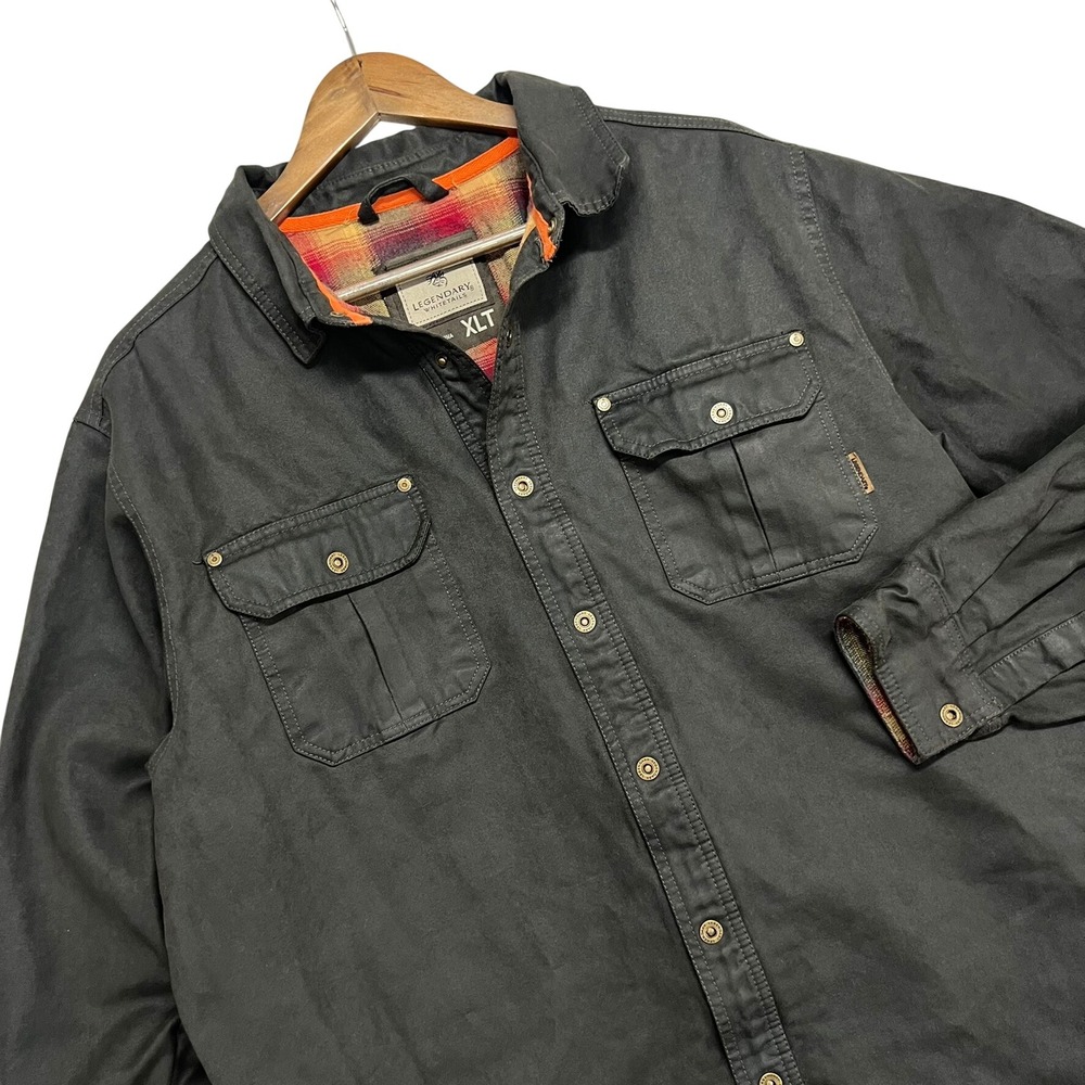 Legendary Whitetails Canvas Flannel Lined Shirt Jacket Black Mens XLT Chore EUC
